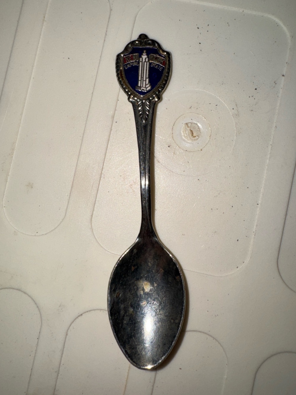 New York Empire State Building Decorative Silver-tone Blue Shield Souvenir Spoon